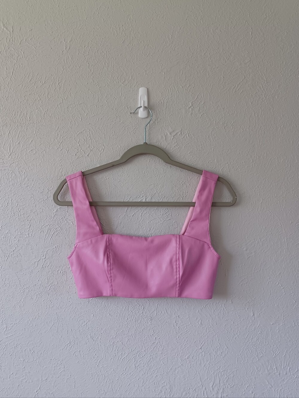 Edikted Pink Faux Leather Square-Neck Crop Top